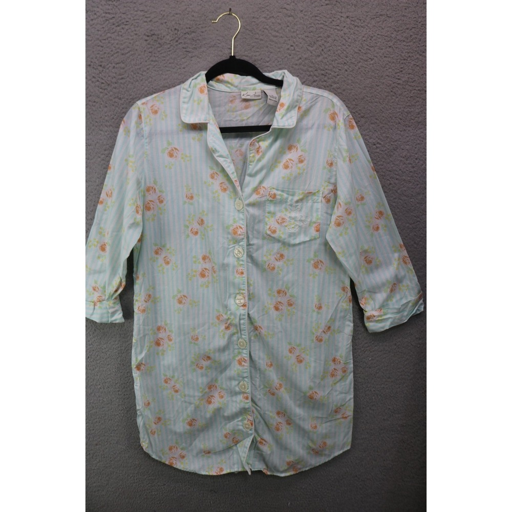 Kim Rogers 3/4 Sleeve Button-Up Pajama Gown-Medium-Floral-Cottagecore